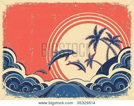 Vectores y fotos en stock de Cartel de olas paisaje marino con ...