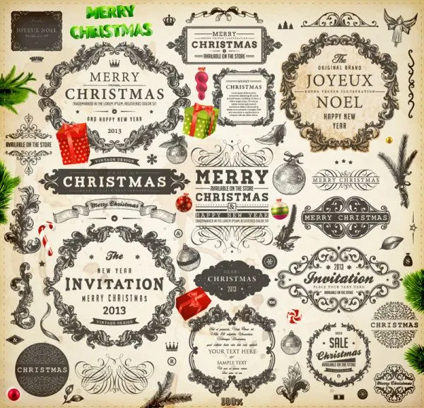 Vectores de navidad estilo vintage | Puerto Pixel | Recursos de Diseño