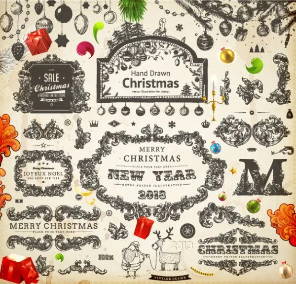 Vectores de navidad estilo vintage | Puerto Pixel | Recursos de Diseño