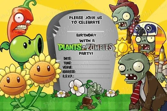 VENTA Plants vs Zombies relleno invitación por InvitesByMaL