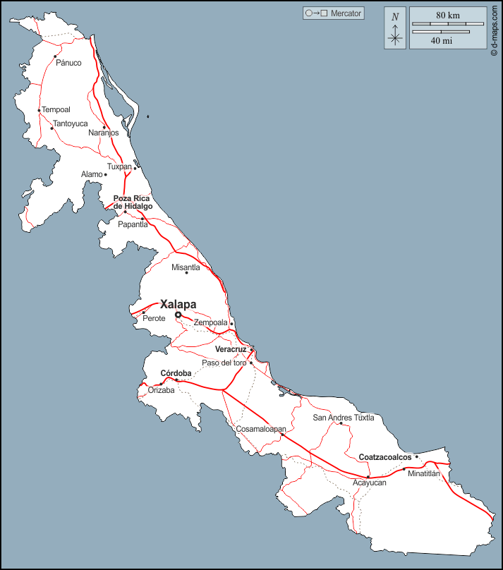 Veracruz: Mapa gratuito, mapa mudo gratuito, mapa en blanco ...