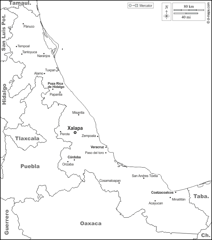 Veracruz: Mapa gratuito, mapa mudo gratuito, mapa en blanco ...