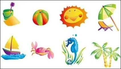 Verano playa tema vector icono imágenes prediseñadas (clip arts ...