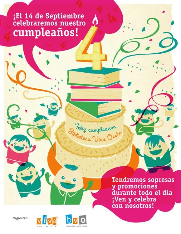 Vero Rodriguez Blog: Afiche cumpleaños Biblioteca Viva Oeste