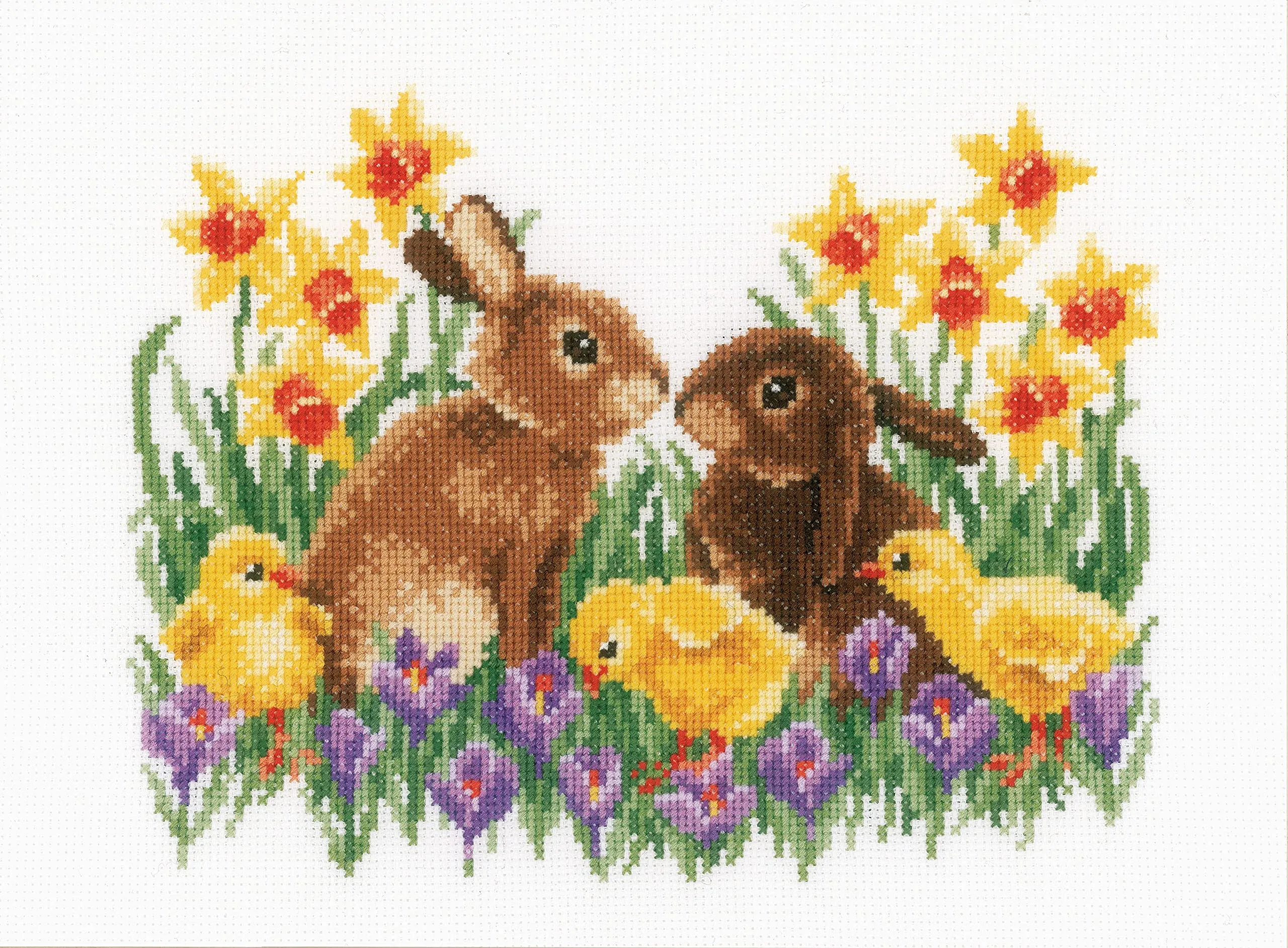 Vervaco V0163023 - Kit de punto de cruz de 25 x 20 cm, conejitos con pollitos (14 unidades) : Amazon.com.mx: Hogar y Cocina