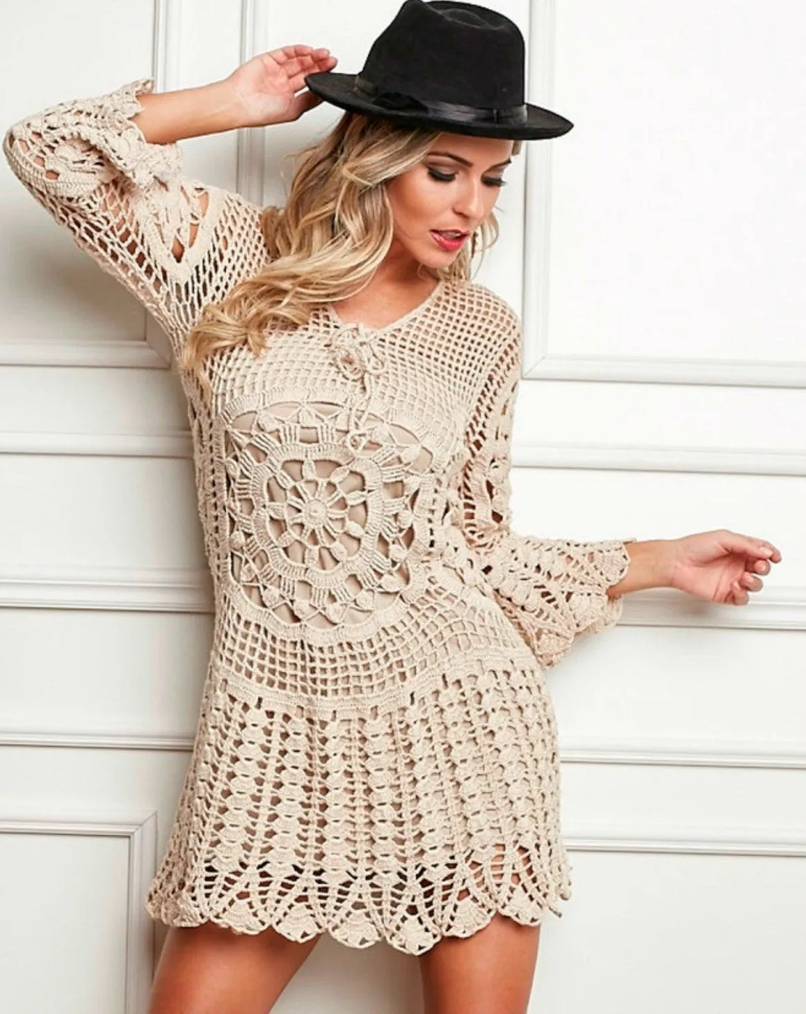 Vestido calado beigs para verano - Patrones Crochet