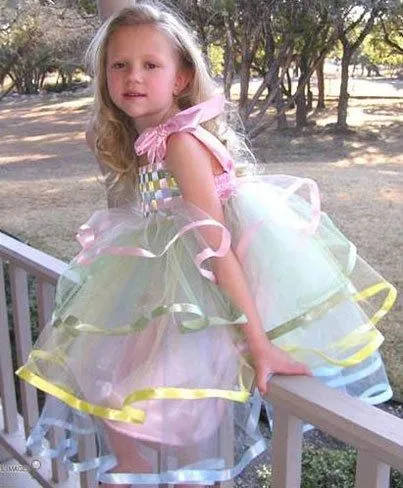 vestido de ceremonia para niñas en tul y cintas de colores ...