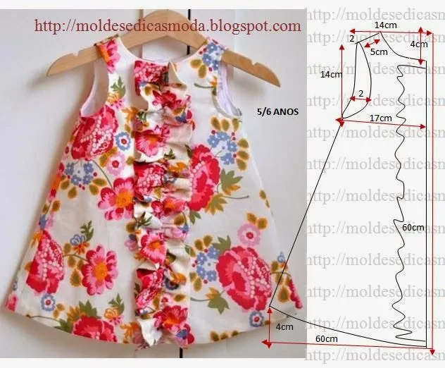 VESTIDO CRIANÇA 5/6 ANOS ~ Moldes Moda por Medida