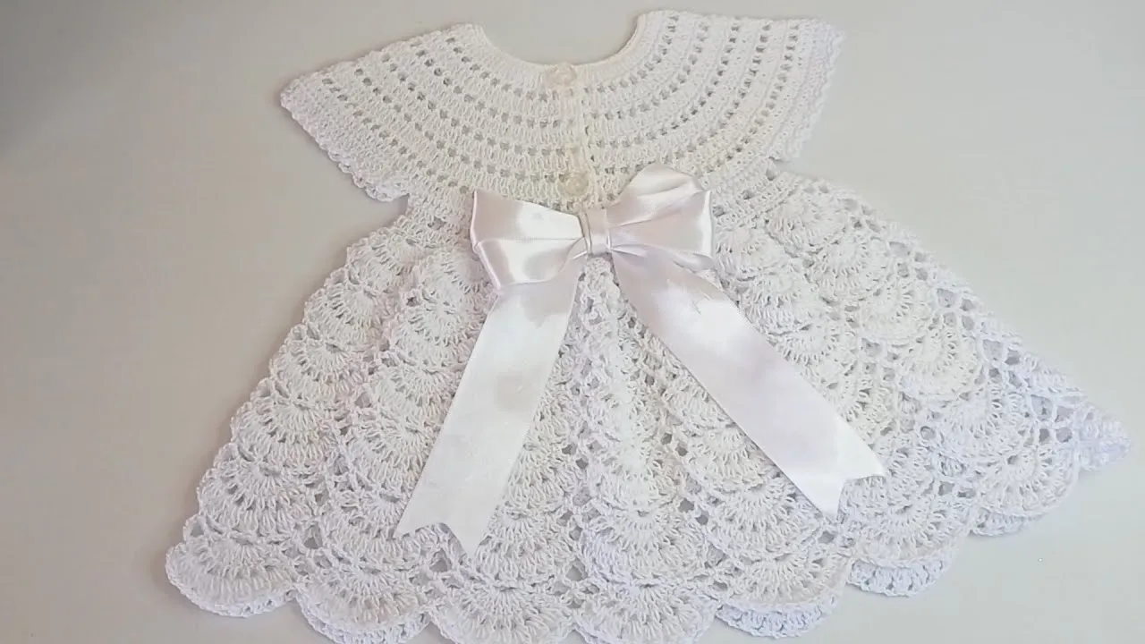 VESTIDO ELEGANTE A CROCHET PASO A PASO - TEJIDO SENCILLO Y FÁCIL DE REALIZAR - 0 A 3 MESES - YouTube