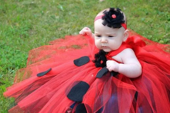 vestido tutu rojo mariquita con cintillo por LittledreamsbyMayra