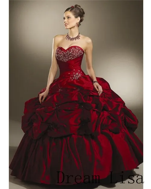 Vestido de 15 años vino online tinto