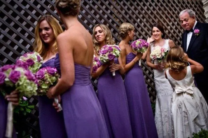 Vestidos de fiesta para damas de boda en morado y rosa, moda 2013