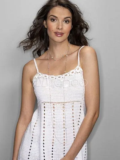 Vestido de blanco 100% algodón para mujer ganchillo Top - Milanoo.