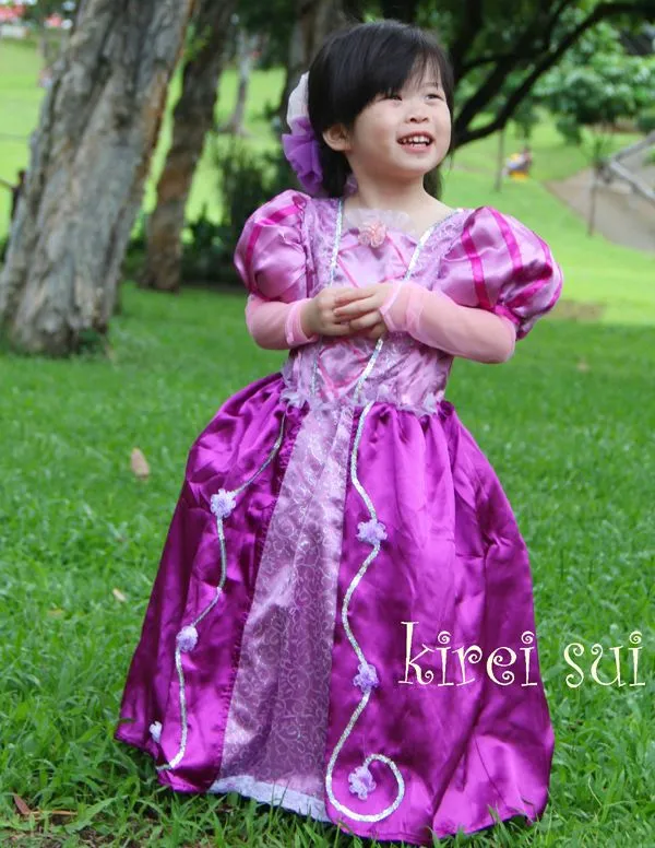 Las niñas rapunzel enredado vestido de princesa traje 2-8y-Vestido ...