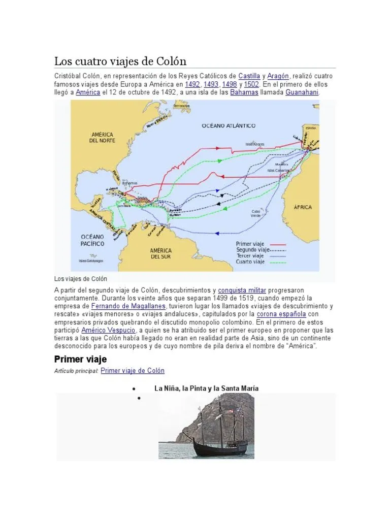 Los Cuatro Viajes de Colón | PDF | Exploración de América del Norte | Viajes  de Cristóbal Colón