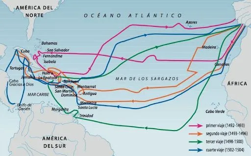 Imagenes del mapa de los 4 viajes de cristobal colon - Imagui