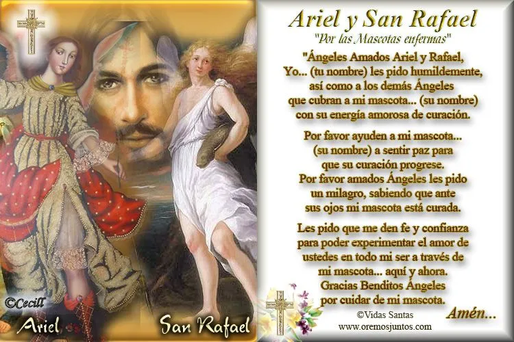 Vidas Santas: Estampita y Oración para Ariel y San Rafael Arcángel ...