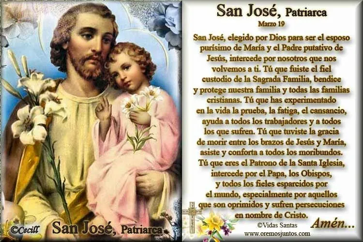 Vidas Santas: Estampita y Oración a San José, Patriarca