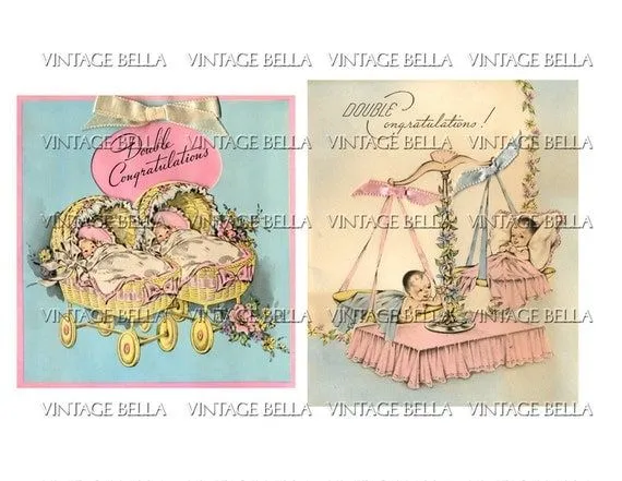Vintage años 40 gemelos bebé nacimiento cumpleaños por vintagebella