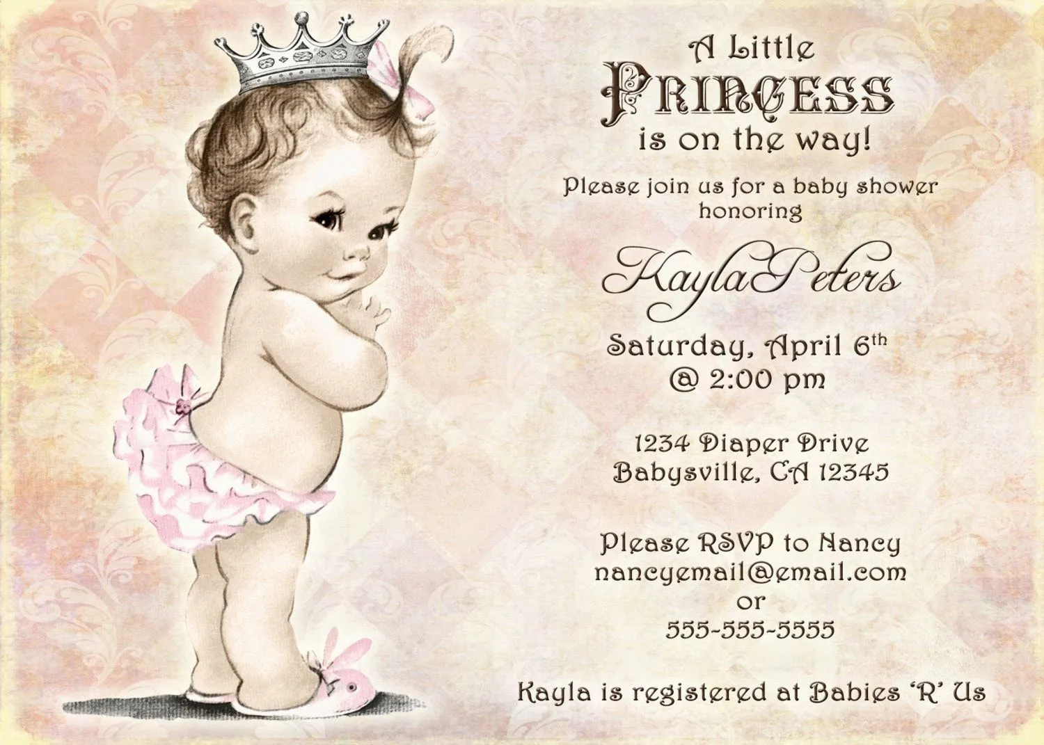 Vintage Baby Shower Invitation For Girl Princess by jjMcBean