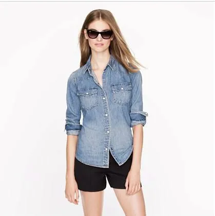 Vintage jean camisa para mujer de manga larga-Tallas grandes de ...