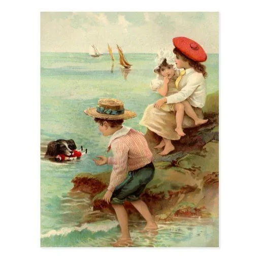 Vintage - niños en la playa tarjetas postales de Zazzle.