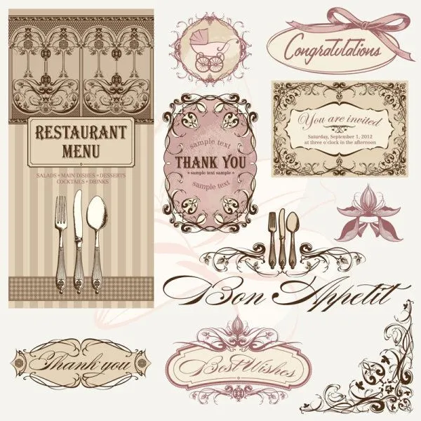 Vintage Restaurant menu design elements vector - Vector Background ...