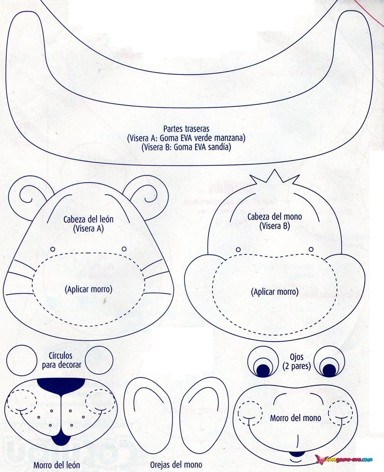 Viseras animalitos de goma eva - Manualidades en Goma Eva y Foami | Molde de viseira, Boné de eva, Viseira