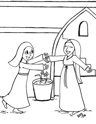 Visita de la Virgen María a su prima Isabel. Dibujos para colorear ...
