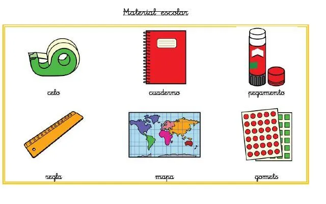 VOCABULARIO EN IMÁGENES. MATERIAL ESCOLAR 1 Y 2 ...