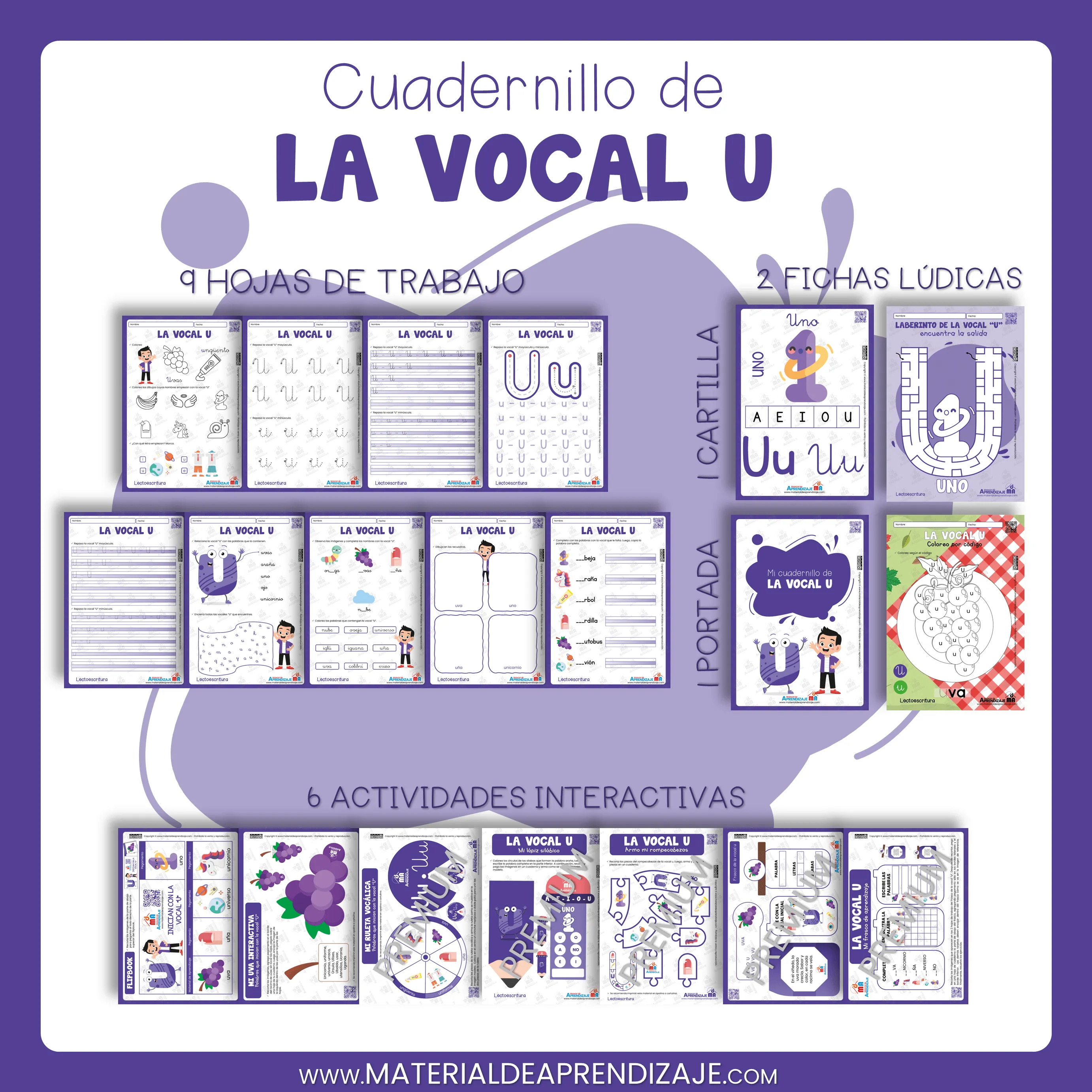 La vocal u: Lecto-escritura “Material de aprendizaje” : Material de  Aprendizaje