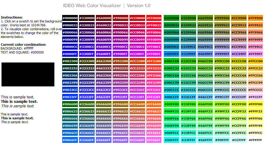 Web Color Visualizer, paleta de colores y sus respectivos códigos ...