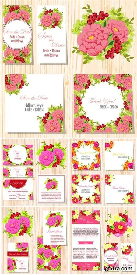 Wedding invitation with flowers, vector card Download All You Want ...