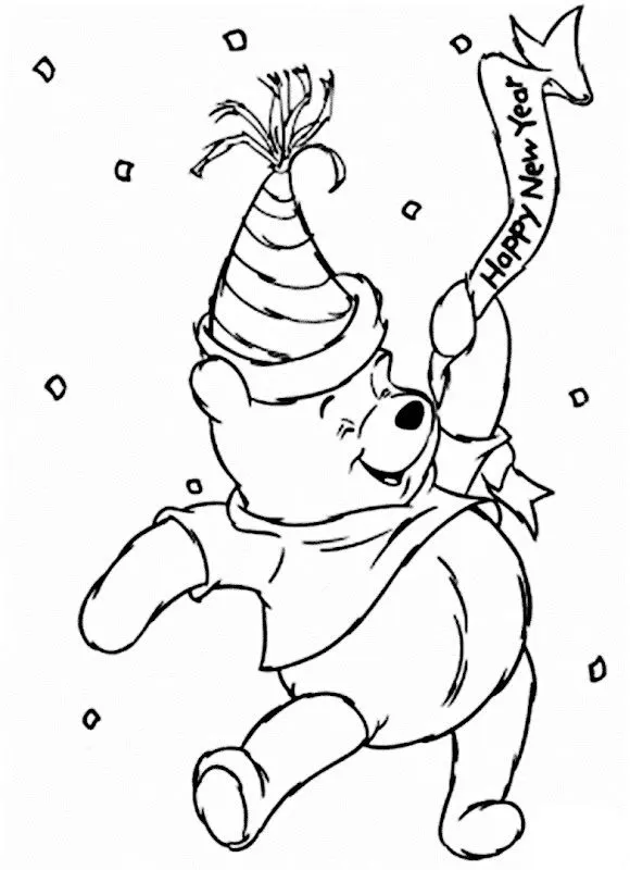 Pinto Dibujos: Winnie Pooh celebrando año nuevo para colorear