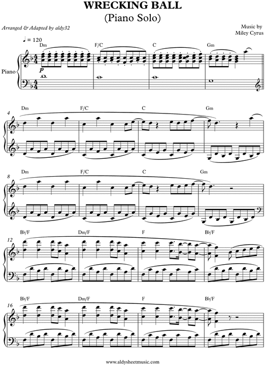 Wrecking Ball - Miley Cyrus (Piano Solo) - Download Sheet Music