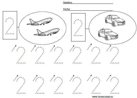 www.lectoescritura.es. Fichas de números. Ficha del número dos ...