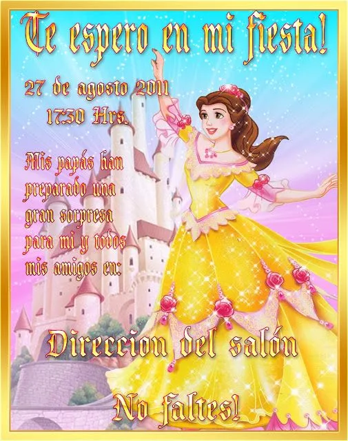 Princesa Bella Invitaciones Etiquetas Imágenes Imprimibles - $ 29 ...