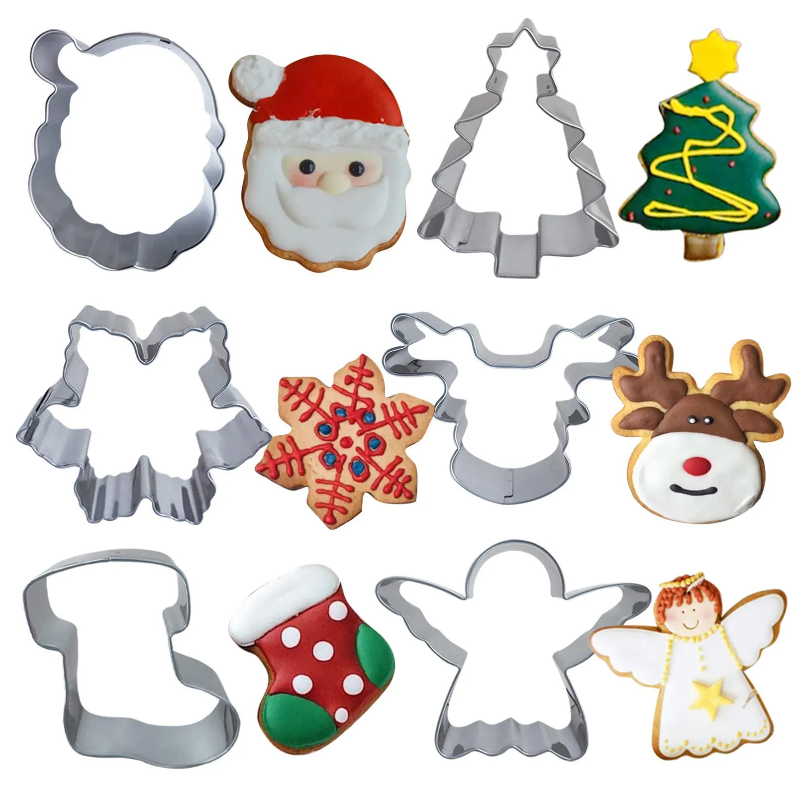 XGiGiX Juego de cortadores de galletas de Navidad – 6 moldes grandes de  acero inoxidable para hacer árbol de Navidad, copo de nieve, renos, cara de  Papá Noel, ángel, calcetines. : Amazon.com.mx: