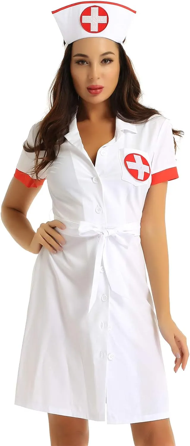 YiZYiF Disfraz Enfermera para Mujer Sexy Uniforme Bata Laboratorio 2Pcs  Mini Vestido Sexy Profundo V Ropa de Dormir Lencería Disfraces Halloween  Despedida Blanco M : Amazon.com.mx: Juguetes y Juegos