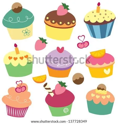 Yummy Cupcakes Clip Art Ilustración vectorial en stock 137728349 ...