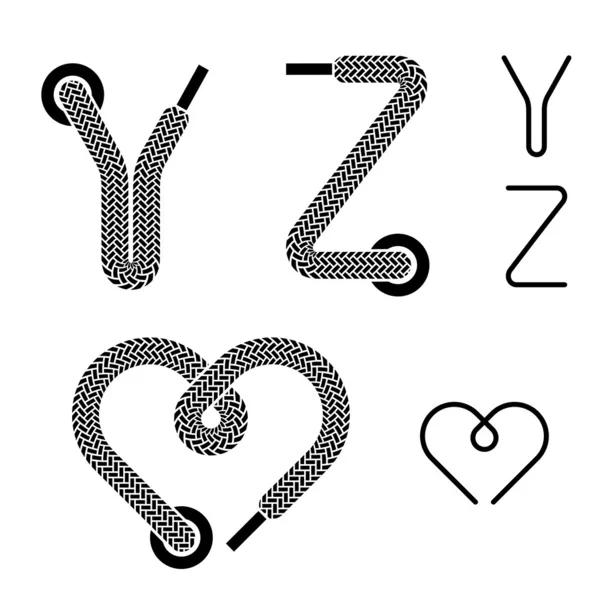 zapato cordón alfabeto Letras y z corazón — Vector stock ...