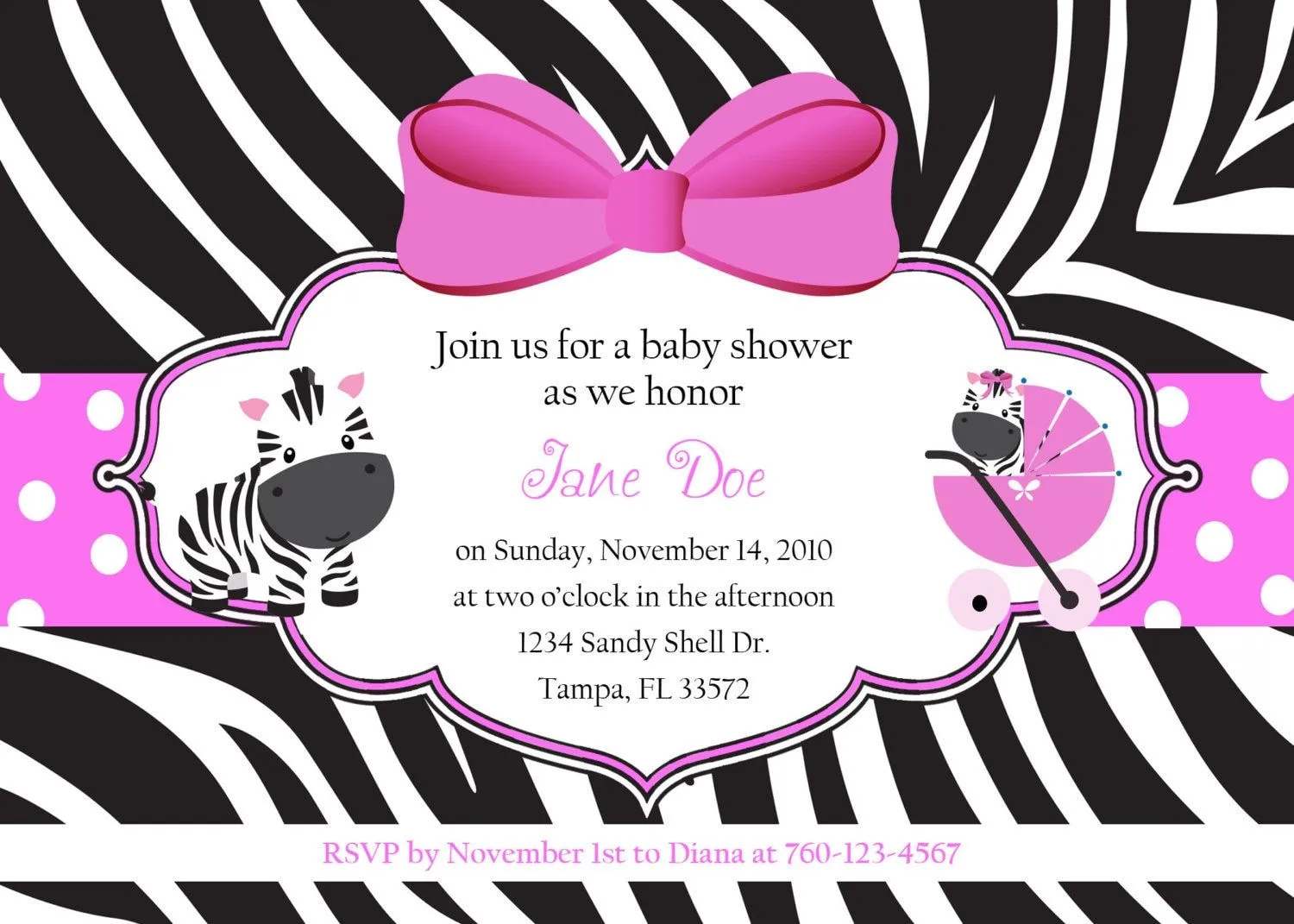 Zebra Baby Shower Invitation by DesignsbyOccasion on Etsy