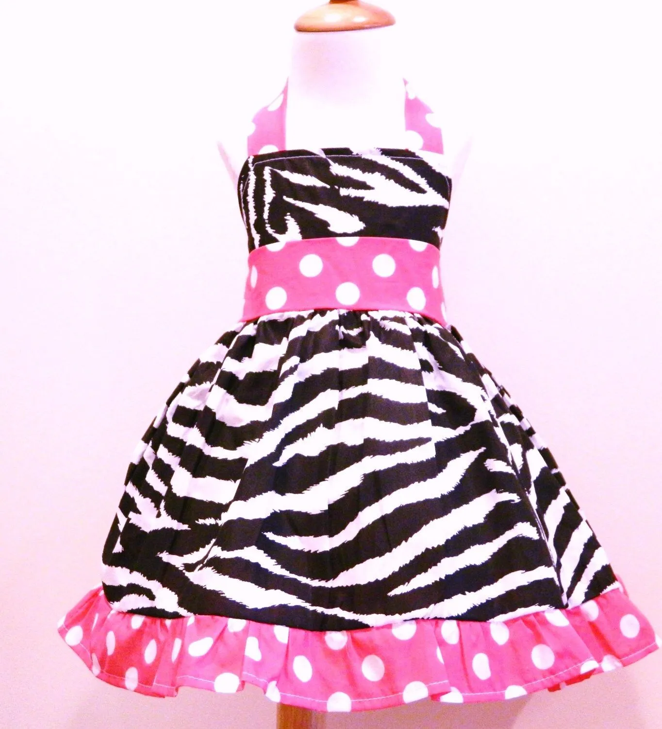 Zebra Halter Dress with Hot Pink White Polka Dots Sizes from 12M ...