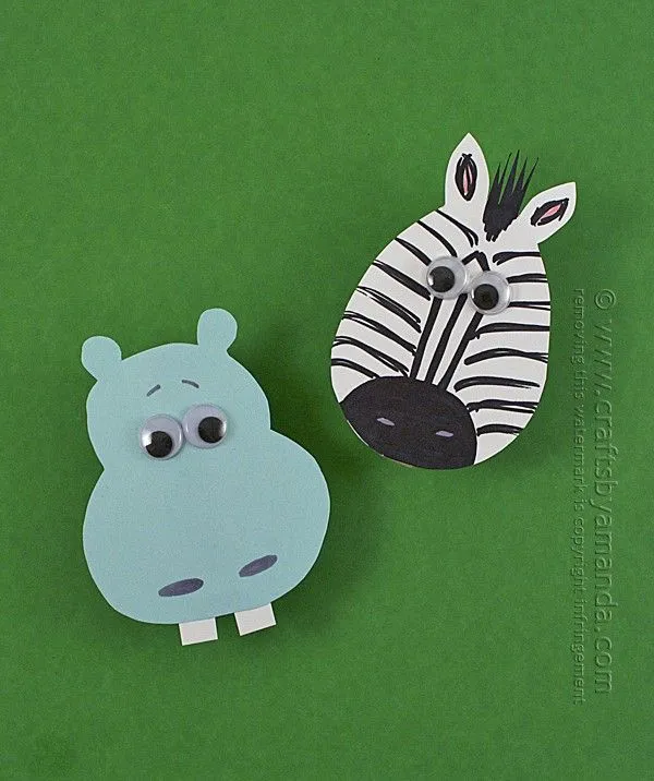 Zoo Craft: Hippo and Zebra Clothespin Magnets